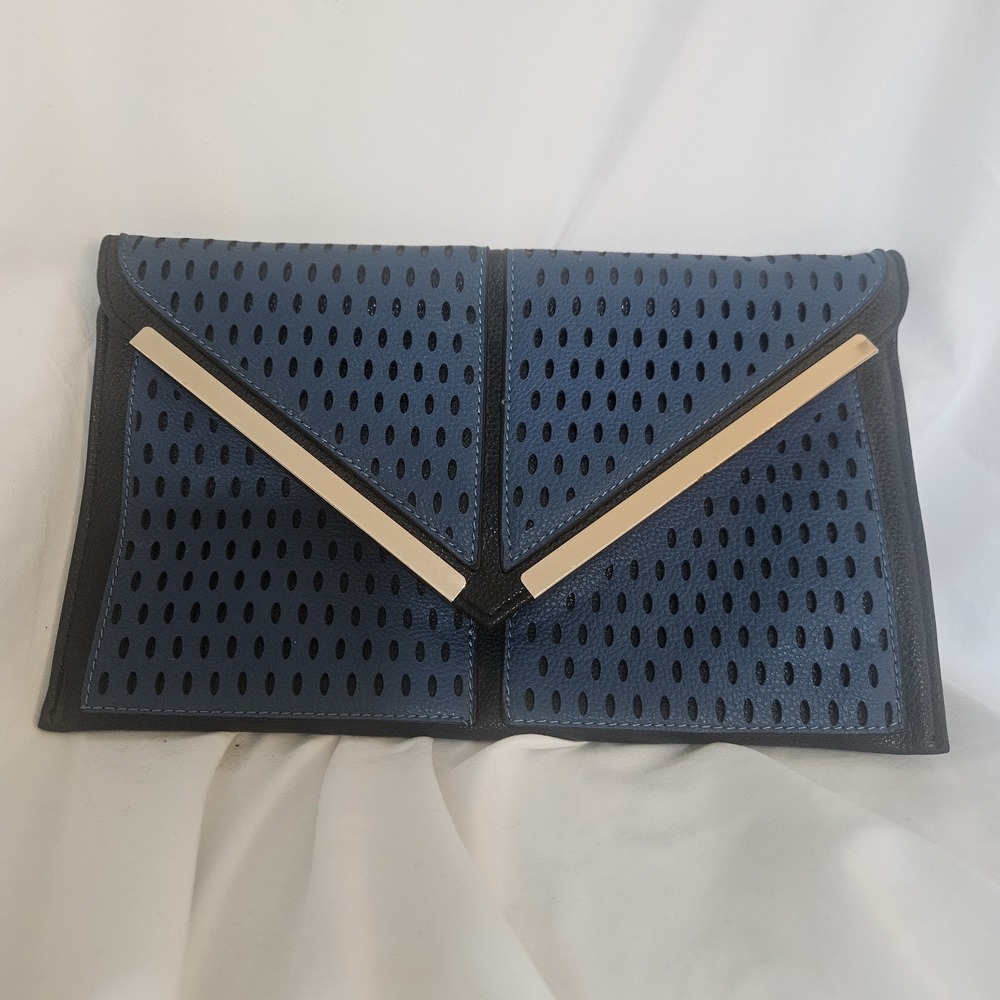 Blue Black Perforated FAUX leather Envelope Clutch